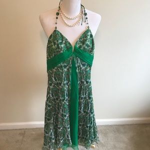 Green Silk Laundry Halter Dress